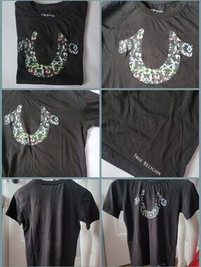 True Religion Tee Black w Multicolor Logo Print